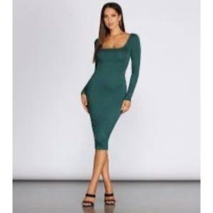 Windsor Bodycon Long-Sleeve Emerald Green Midi Dress Size S